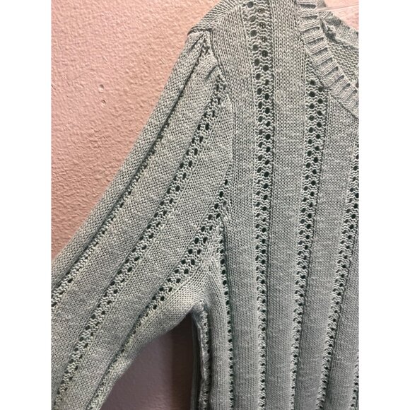 Madison Grey Womens Mint Green 100% Cotton Pointelle Knit Sweater Long Sleeve Si - Picture 6 of 7